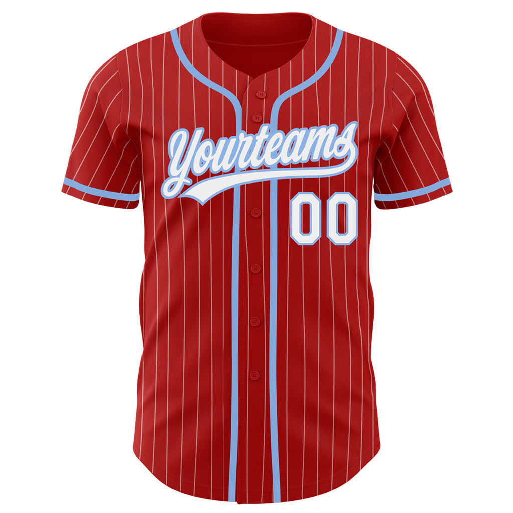 Custom Red White Pinstripe Light Blue Authentic Baseball Jersey – Fiitg