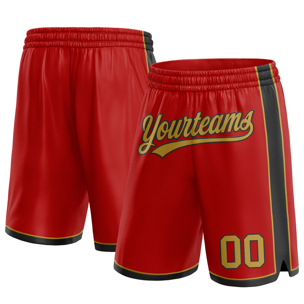 Custom Red Old Gold-Black Authentic Basketball Shorts