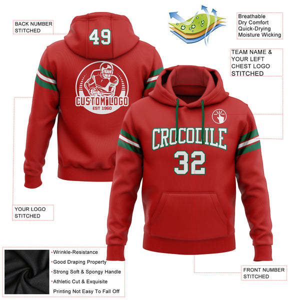 Custom Stitched Red White-Kelly Green Football Pullover Sweatshirt Hoodie