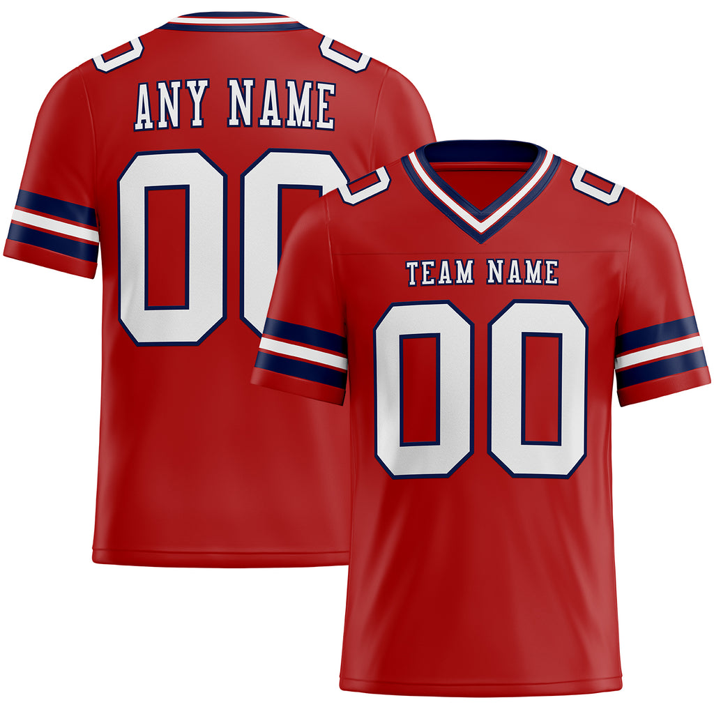 Custom Red White-Navy Mesh Authentic Football Jersey