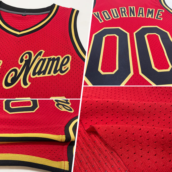 Custom Red Navy-Gold Authentic Throwback Basketball Jersey