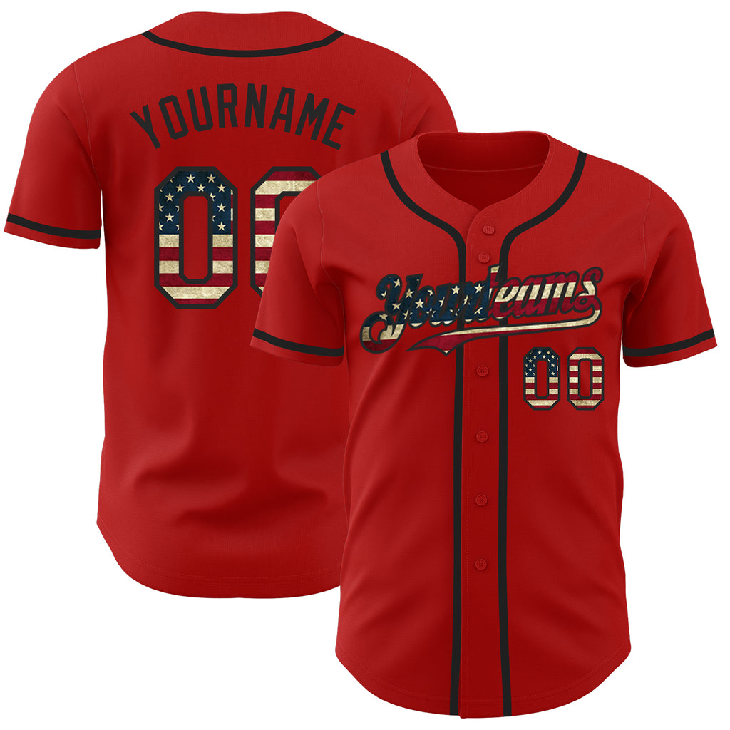 Custom Red Vintage USA Flag-Black Authentic Baseball Jersey