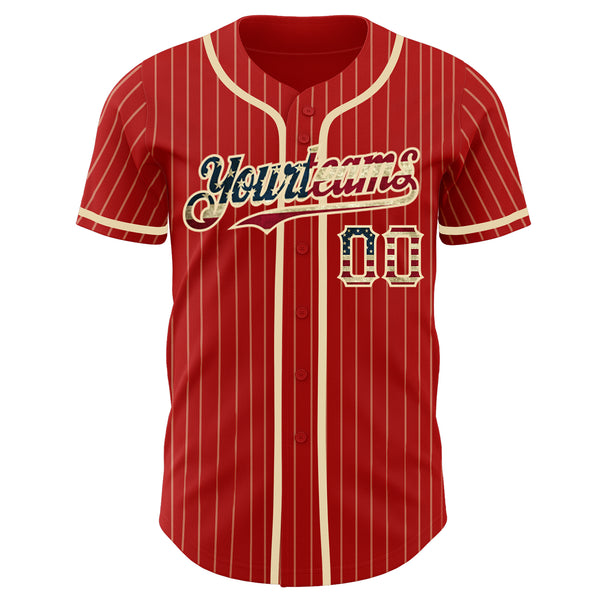 Custom Red Cream Pinstripe Vintage USA Flag Authentic Baseball Jersey