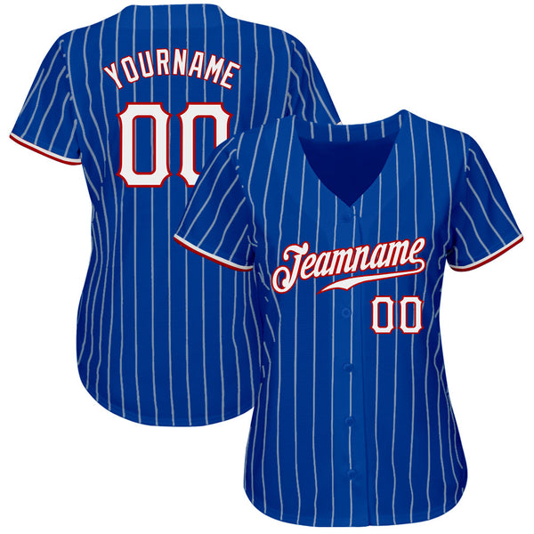 Custom Royal White Pinstripe White-Red Authentic Baseball Jersey