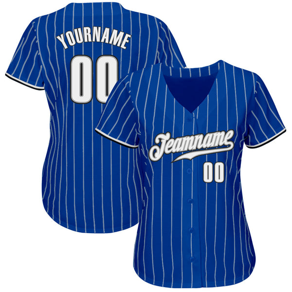 Custom Royal White Pinstripe White-Black Authentic Baseball Jersey