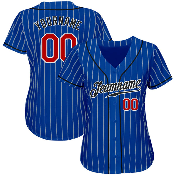 Custom Royal White Pinstripe Red-Black Authentic Baseball Jersey