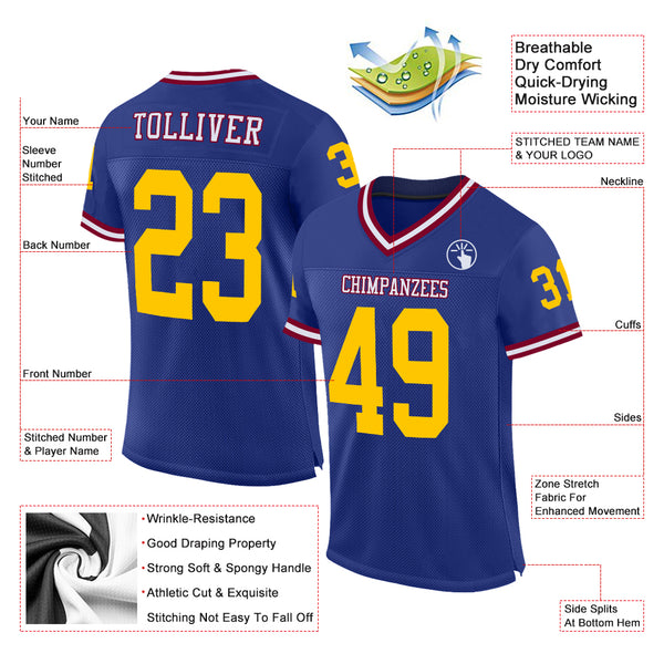 Custom Royal Gold-Maroon Mesh Authentic Throwback Football Jersey