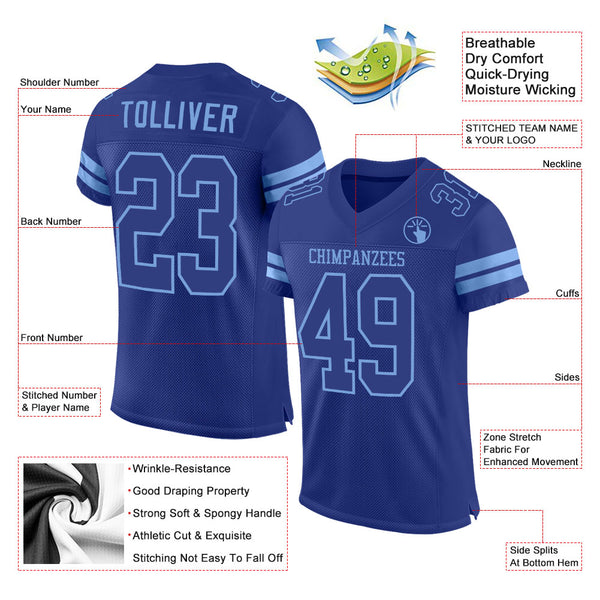 Custom Royal Royal-Light Blue Mesh Authentic Football Jersey