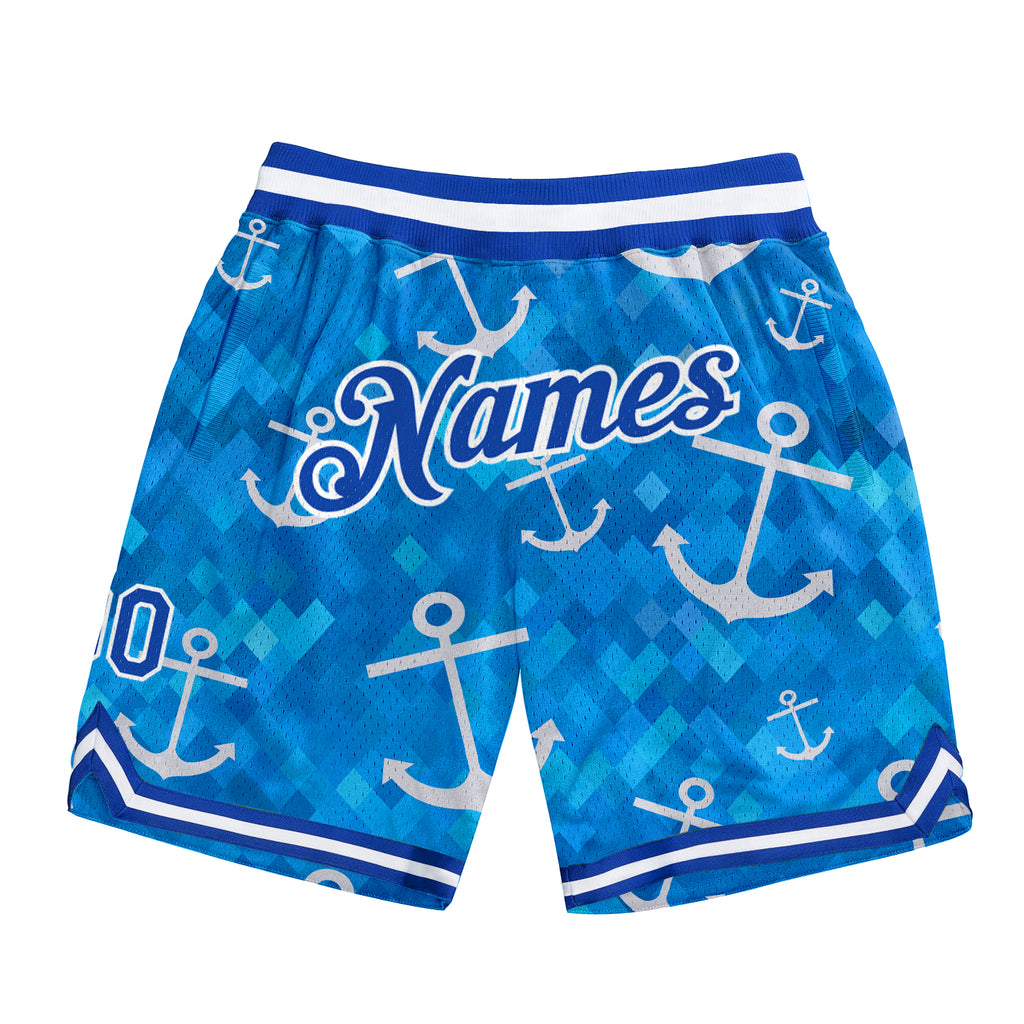 Custom Royal Royal-White 3D Pattern Design Anchors Authentic Basketball Shorts