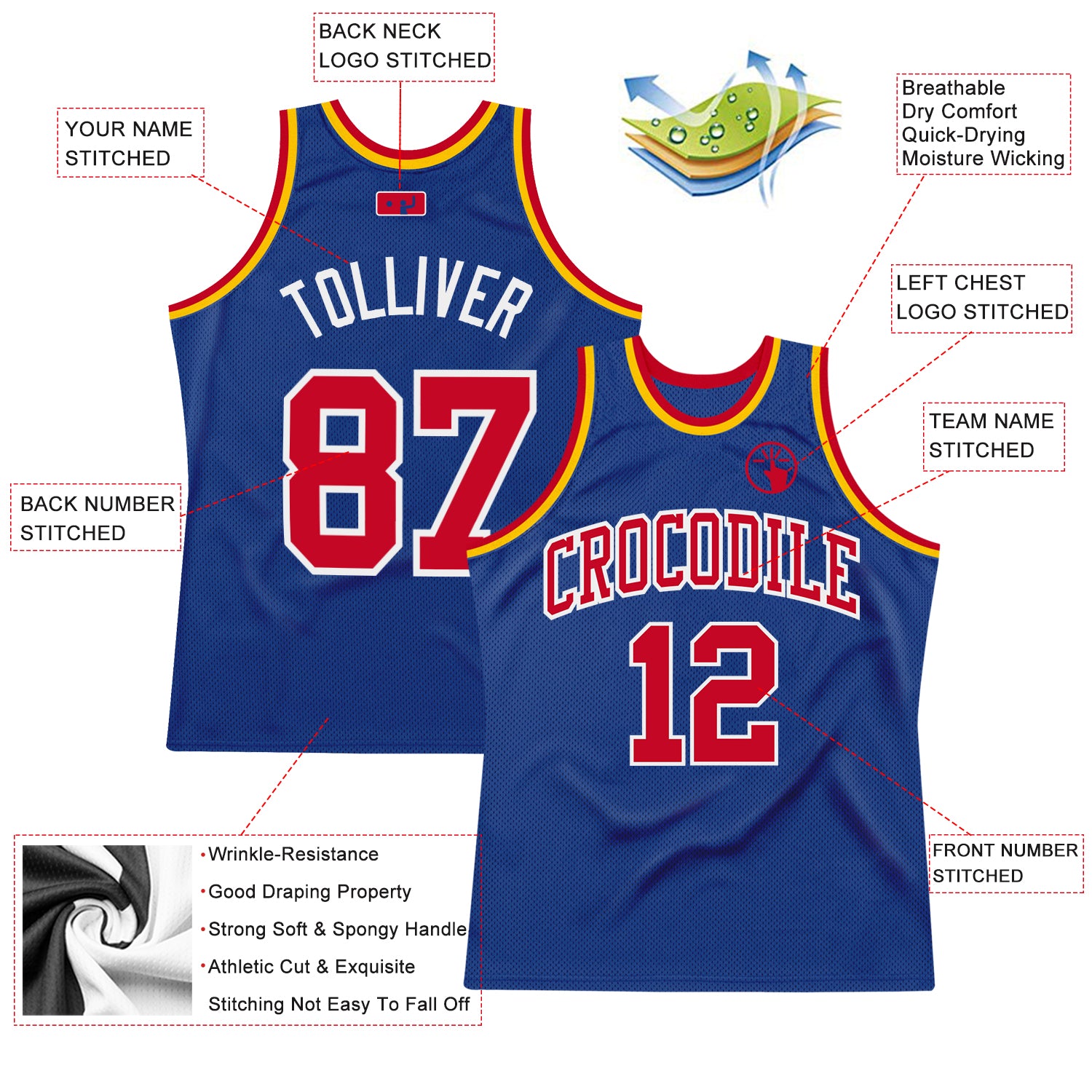 Custom Royal Red-White Authentic Throwback Basketball Jersey