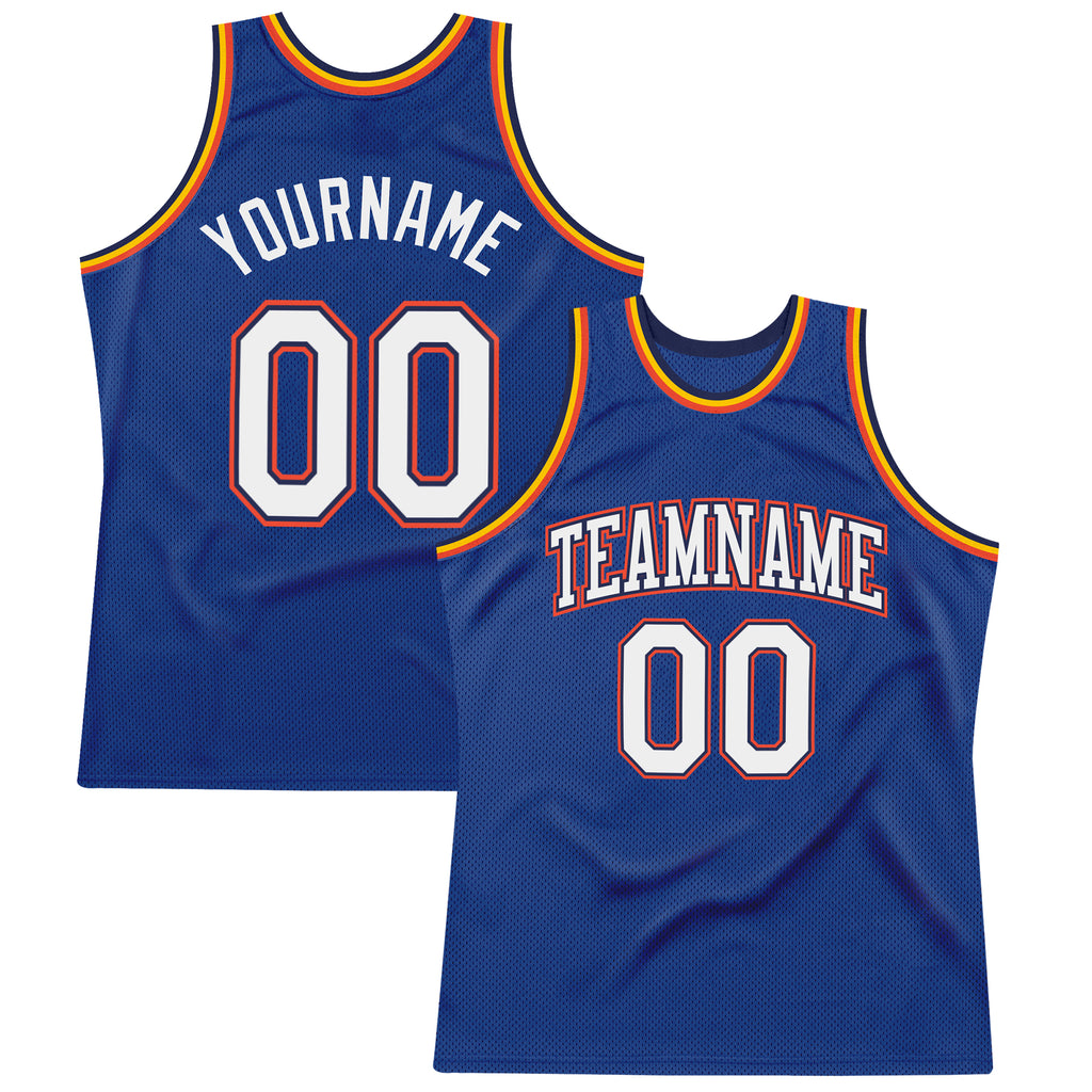 Custom Royal White-Orange Authentic Throwback Basketball Jersey