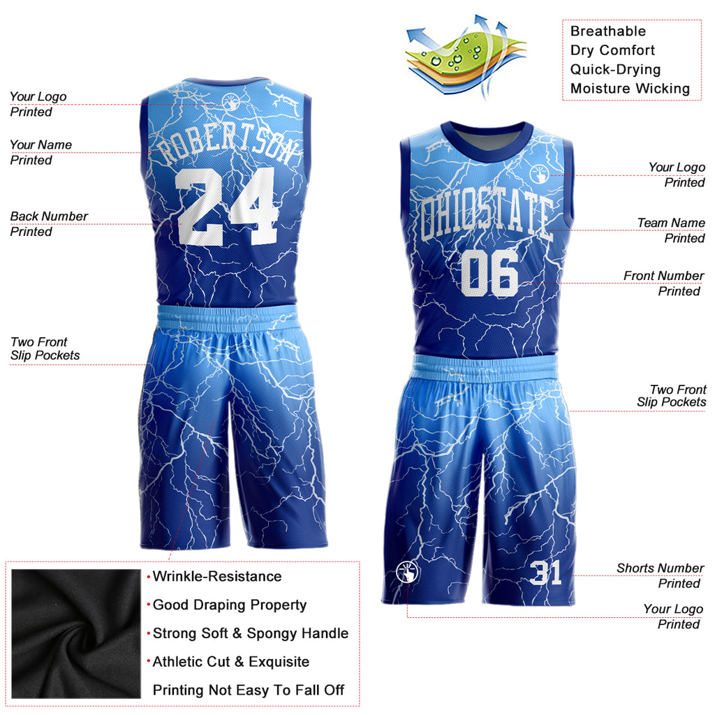 Custom Black Black-Light Blue Round Neck Sublimation Basketball