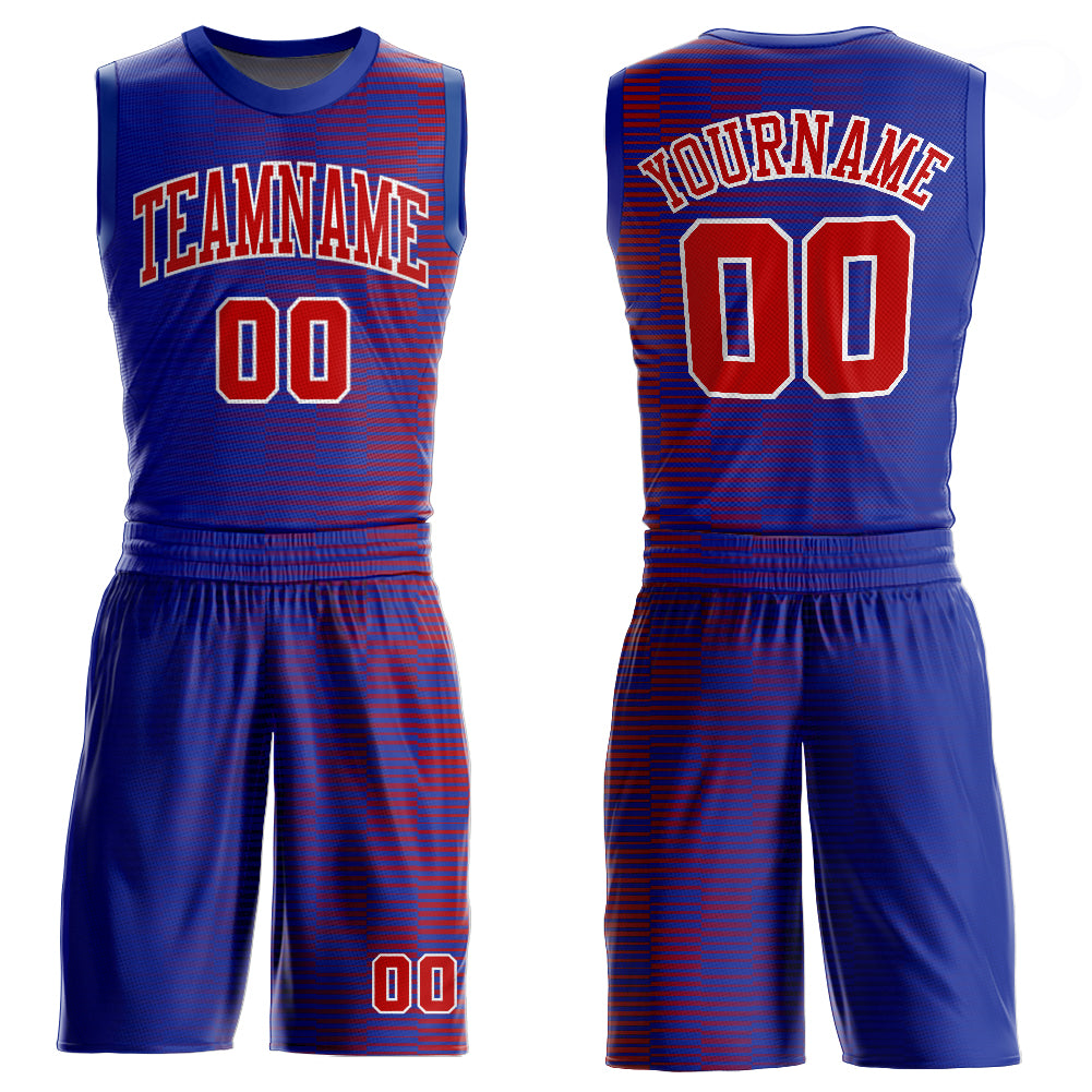 Custom Royal Red-White Round Neck Sublimation Basketball Suit Jersey