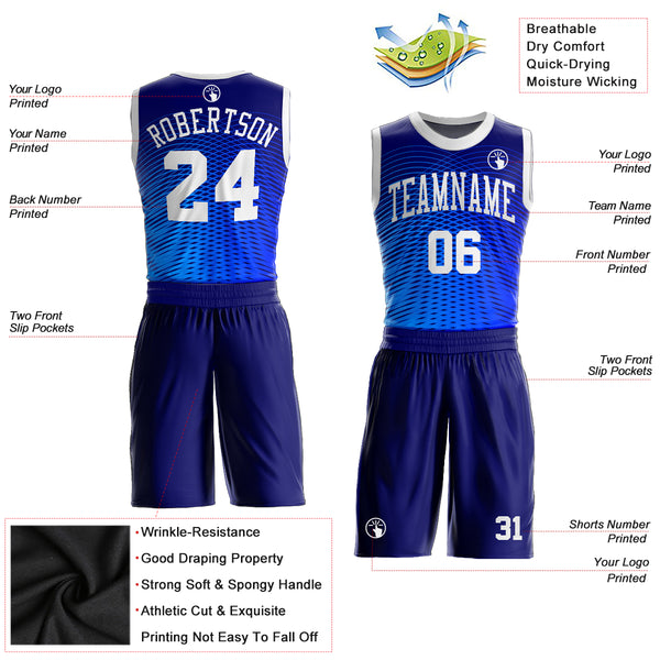 Custom Royal White-Navy Round Neck Sublimation Basketball Suit Jersey