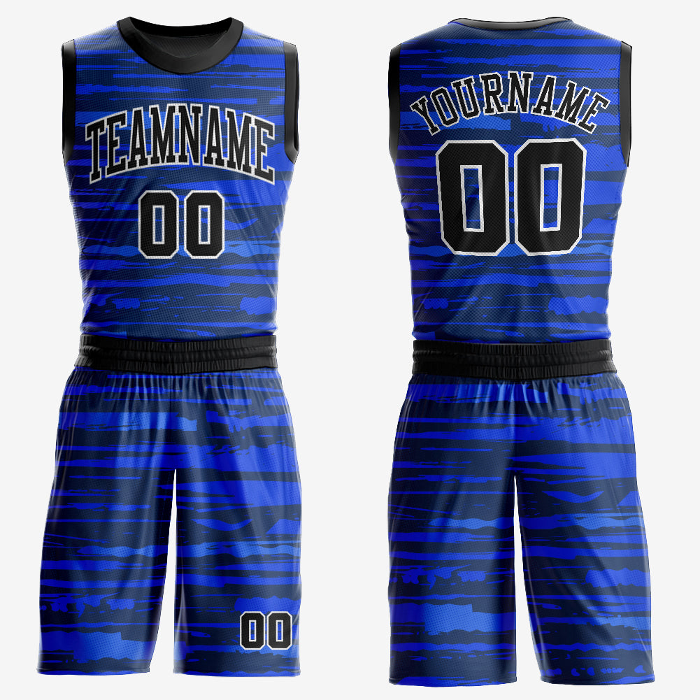 Custom Royal Black-White Round Neck Sublimation Basketball Suit Jersey