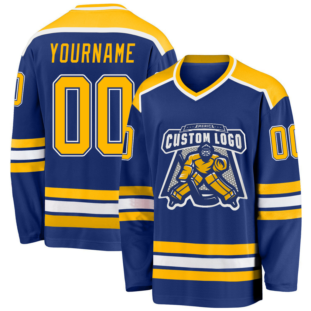 Custom Royal Gold-White Hockey Jersey