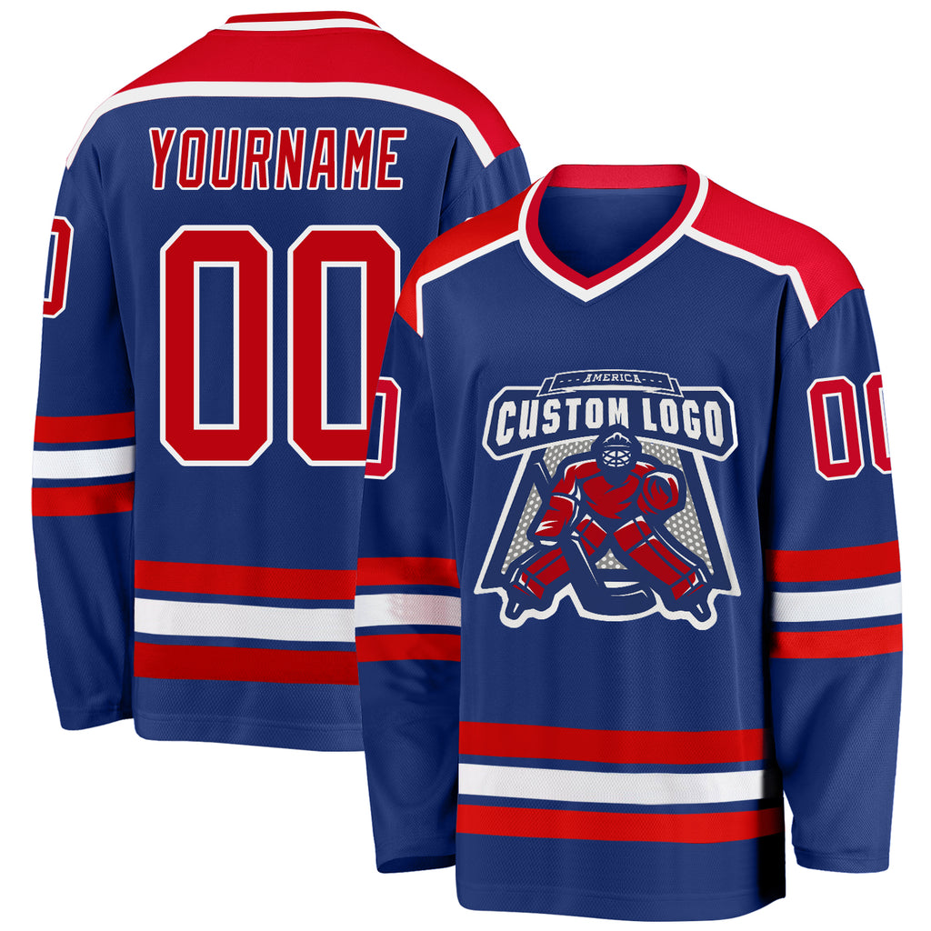 Custom Royal Red-White Hockey Jersey