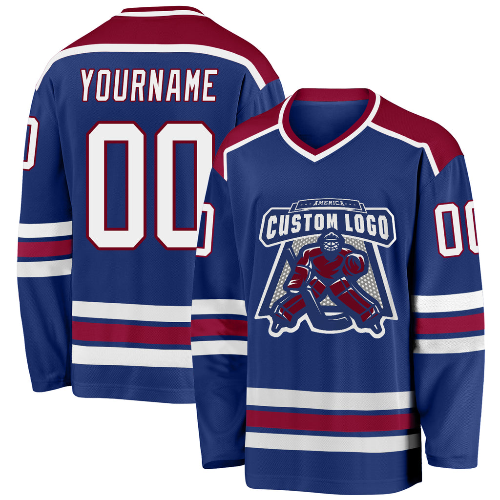 Custom Royal White-Maroon Hockey Jersey