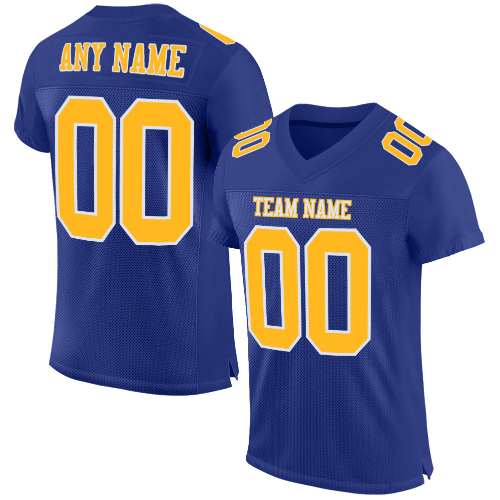 Custom Royal Gold-White Mesh Authentic Football Jersey