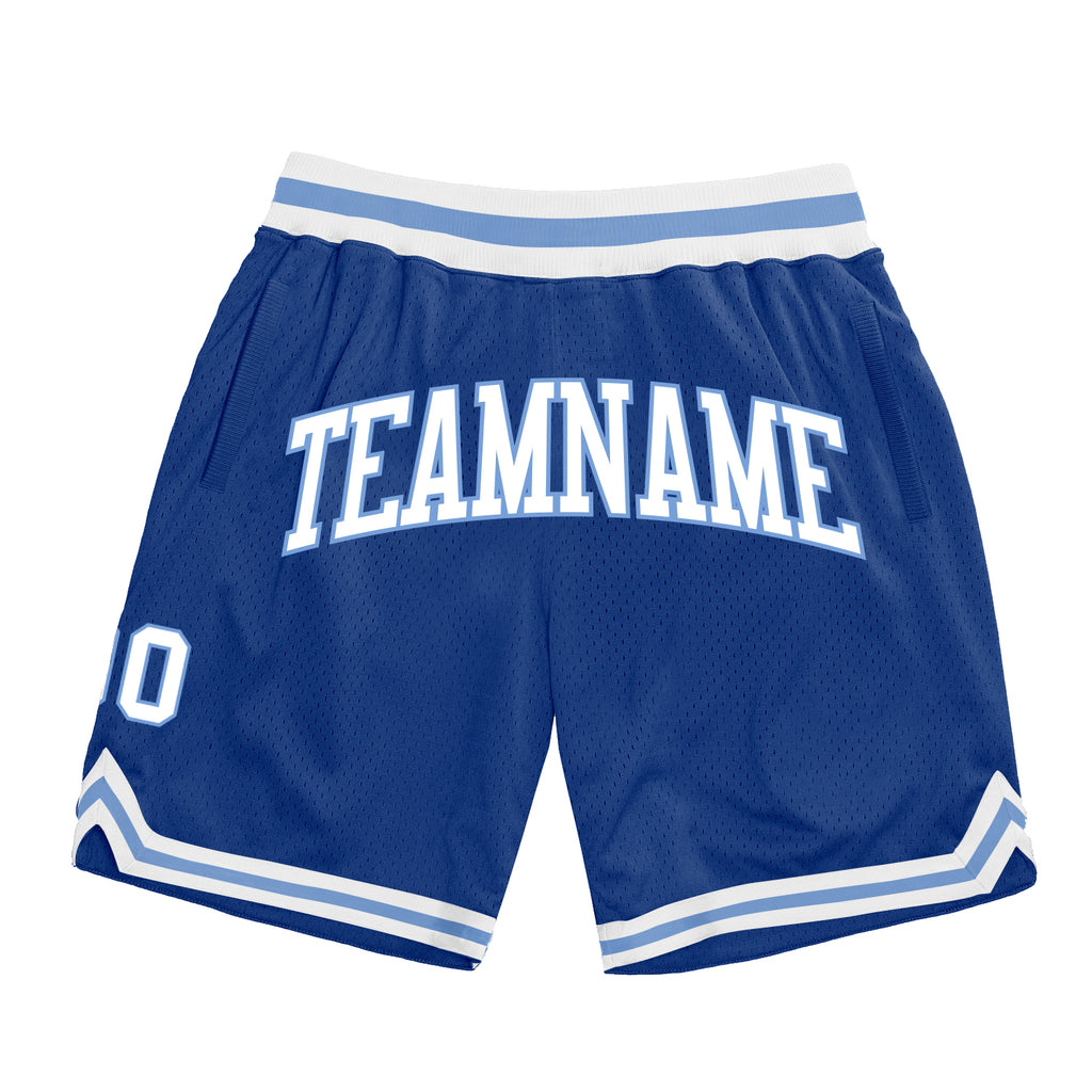 Custom Royal White-Light Blue Authentic Throwback Basketball Shorts