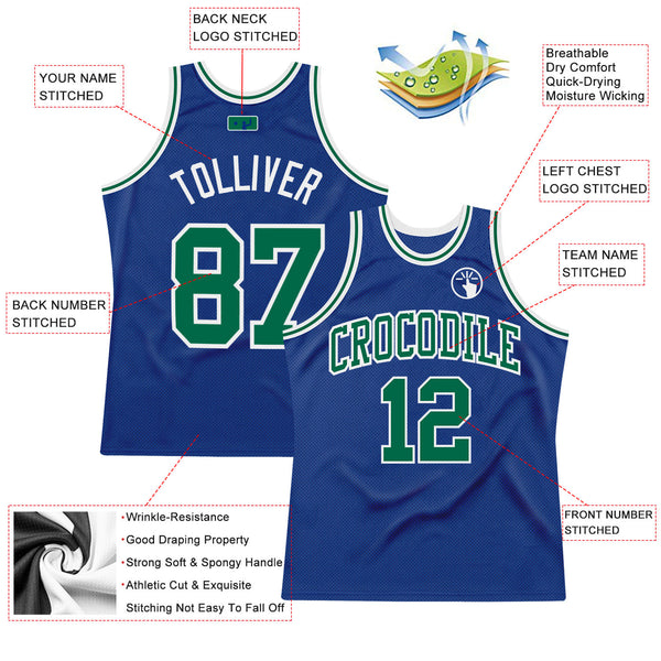 Custom Royal Kelly Green-White Authentic Throwback Basketball Jersey