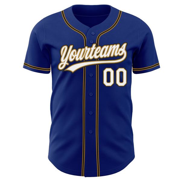 Custom Royal White Old Gold-Black Authentic Baseball Jersey