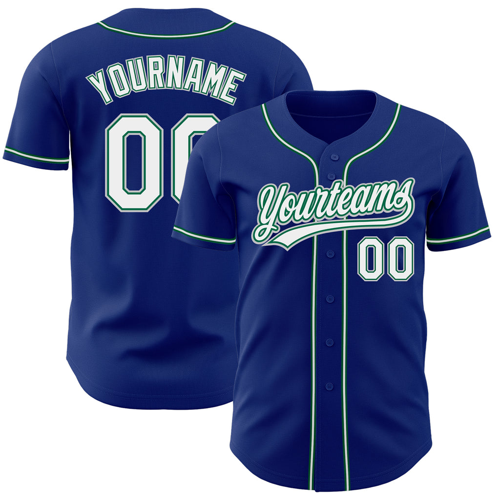 Custom Royal White Kelly Green-Gray Authentic Baseball Jersey