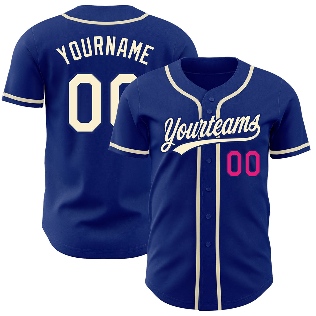 Custom Royal Cream-Hot Pink Authentic Baseball Jersey