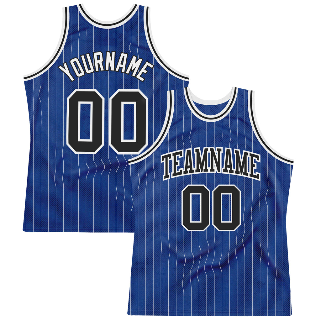 Custom Royal White Pinstripe Black-White Authentic Basketball Jersey