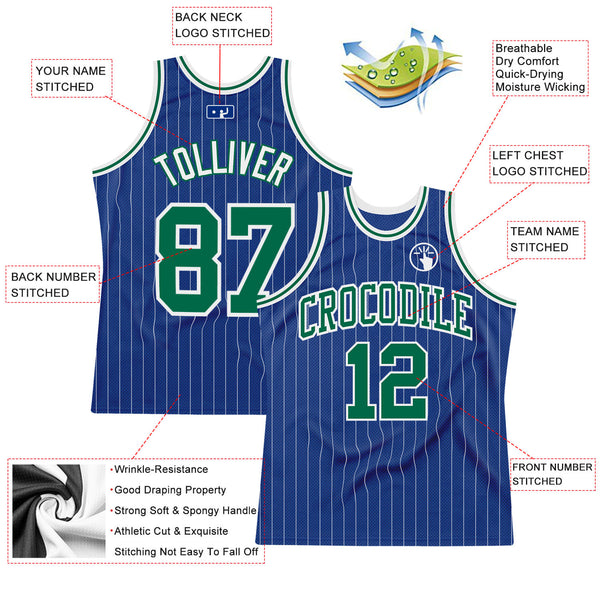 Custom Royal White Pinstripe Kelly Green-White Authentic Basketball Jersey