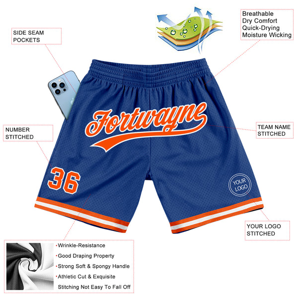 Custom Royal Orange-White Authentic Throwback Basketball Shorts