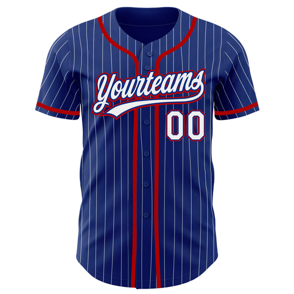 Custom Royal White Pinstripe Red Authentic Baseball Jersey