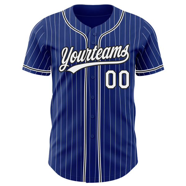 Custom Royal White Pinstripe Black Authentic Baseball Jersey