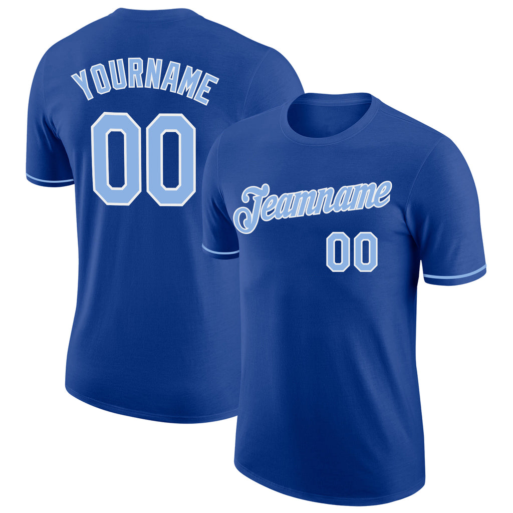 Custom Royal Light Blue-White Performance T-Shirt