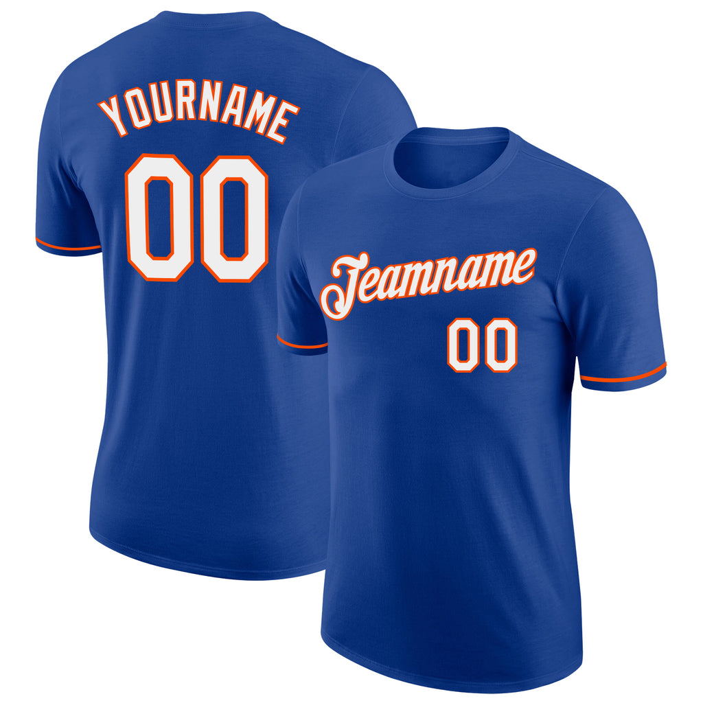 Custom Royal White-Orange Performance T-Shirt