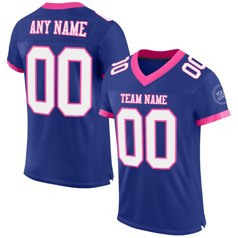 Custom Royal White-Pink Mesh Authentic Football Jersey