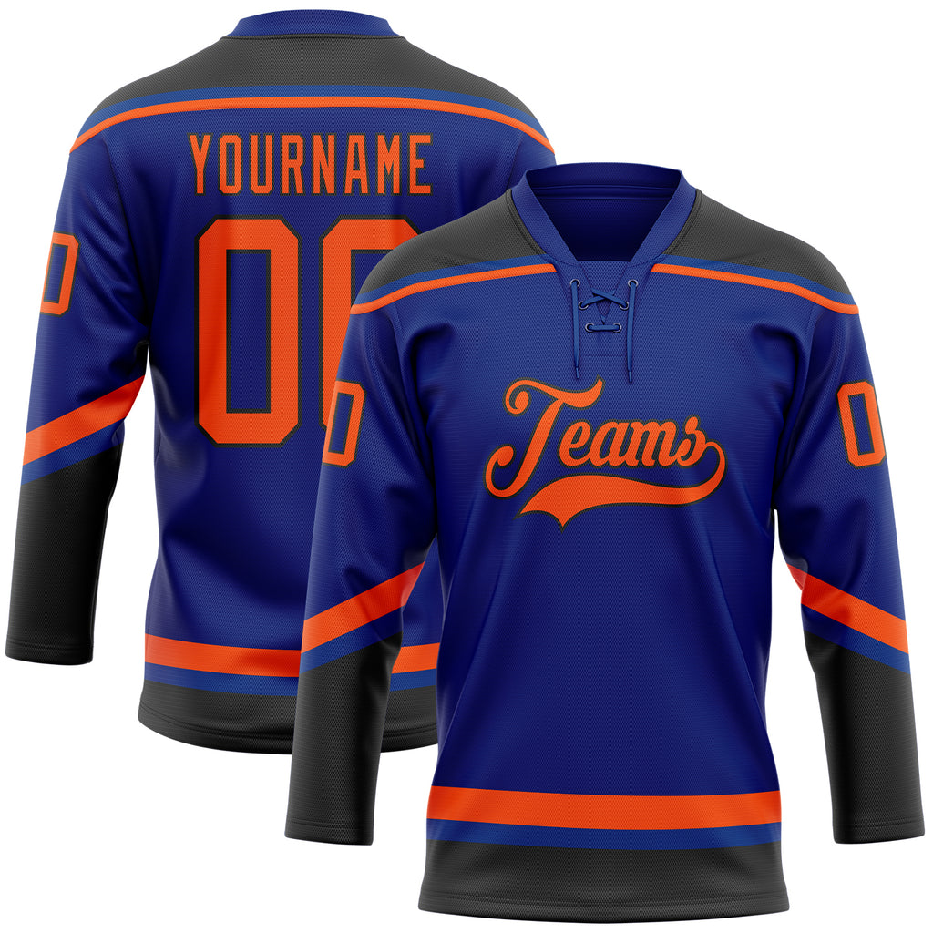 Custom Royal Orange-Black Hockey Lace Neck Jersey