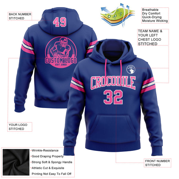 Custom Stitched Royal Pink-White Football Pullover Sweatshirt Hoodie