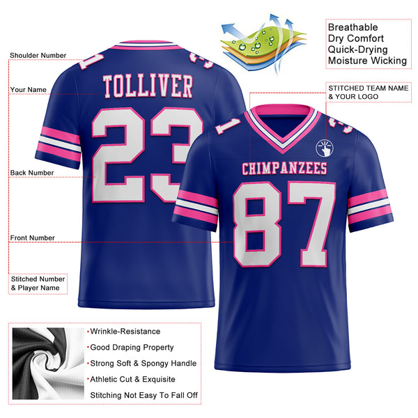 Custom Royal White-Pink Mesh Authentic Football Jersey