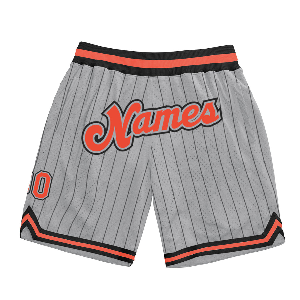 Custom Gray Black Pinstripe Orange-Black Authentic Basketball Shorts