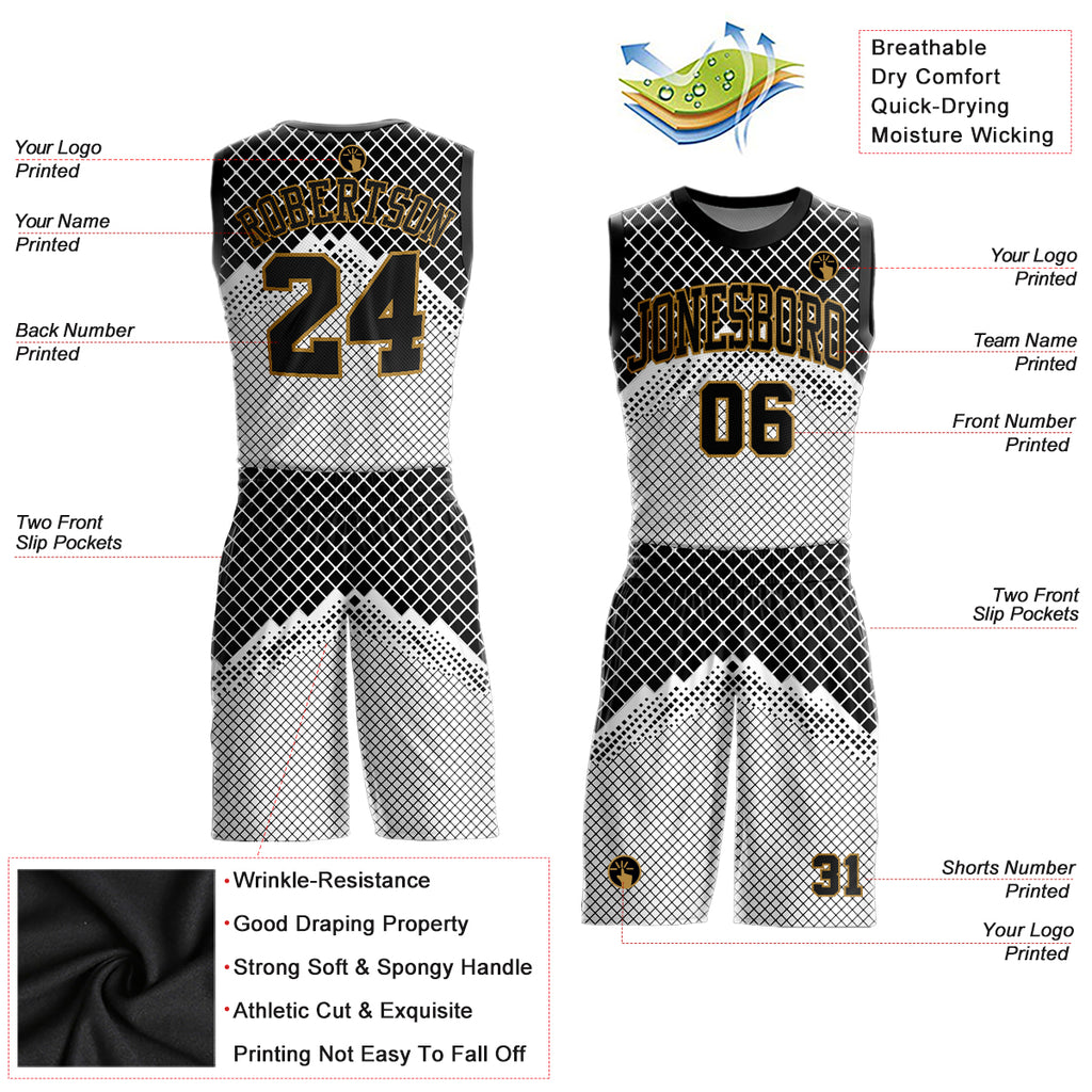 Custom Black White-Gray Round Neck Sublimation Basketball Suit Jersey