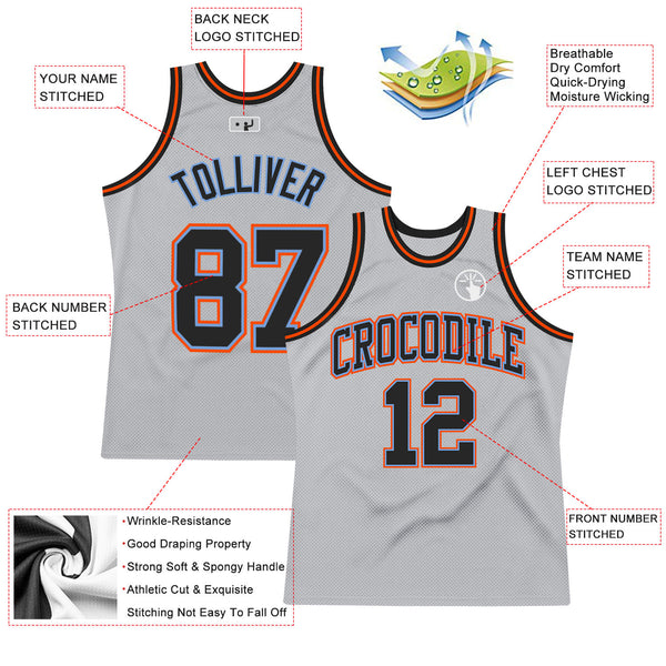 Custom Gray Black Powder Blue-Orange Authentic Throwback Basketball Jersey