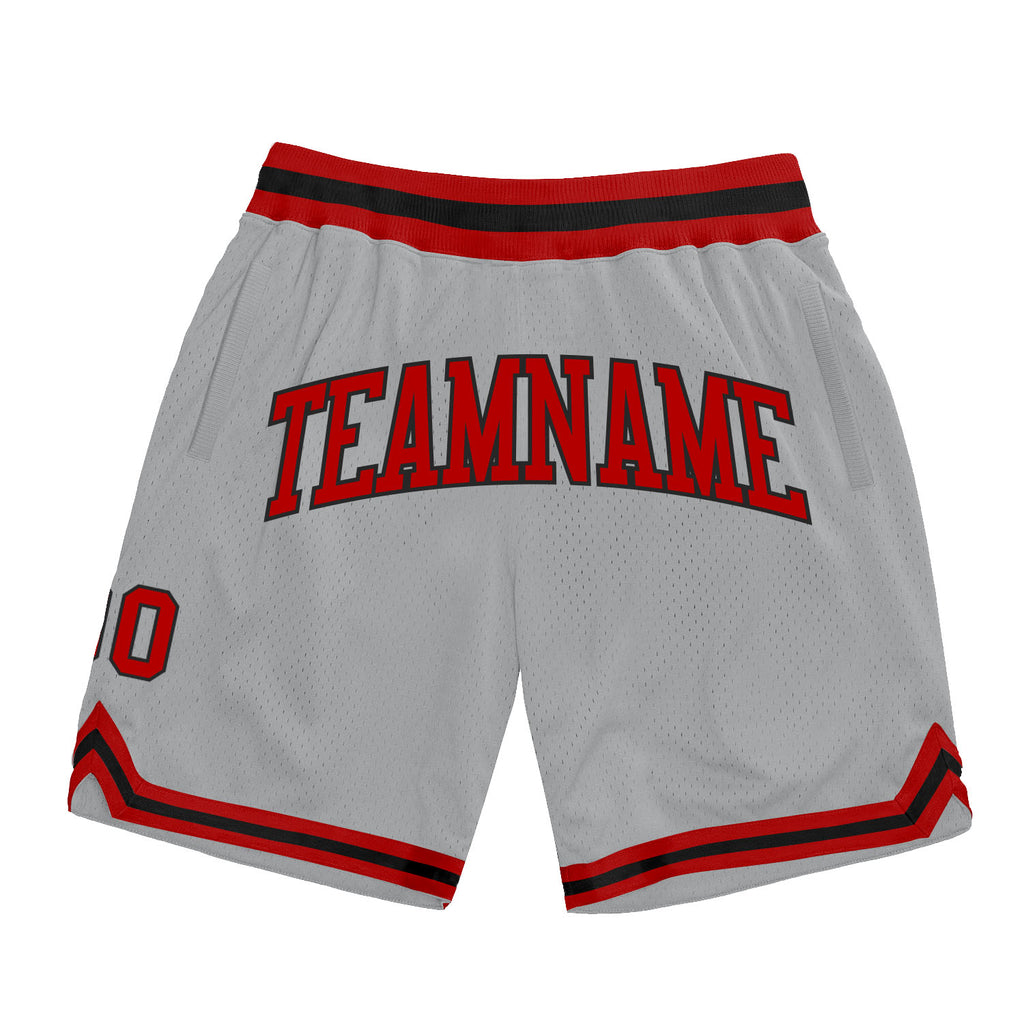 Custom Gray Red-Black Authentic Throwback Basketball Shorts