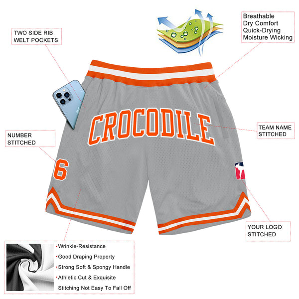 Custom Gray Orange-White Authentic Throwback Basketball Shorts