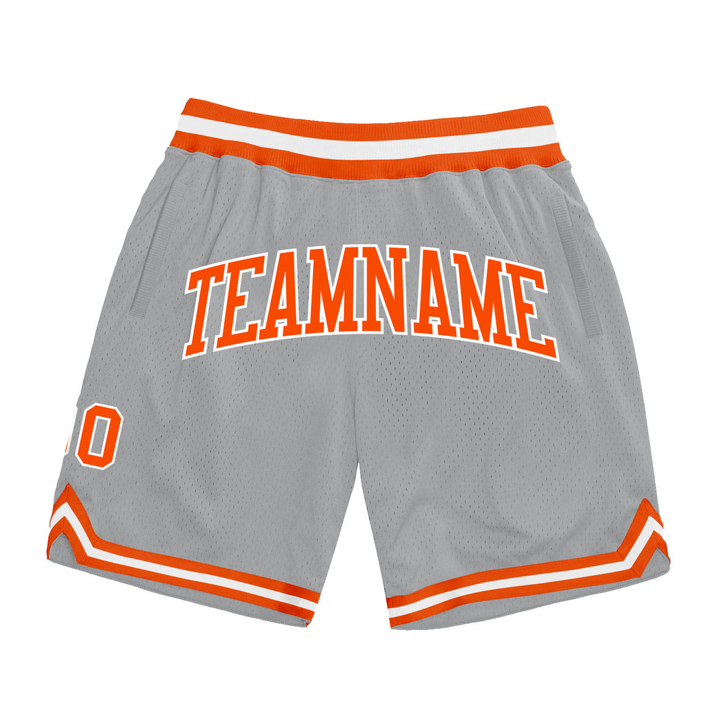 Custom Gray Orange-White Authentic Throwback Basketball Shorts