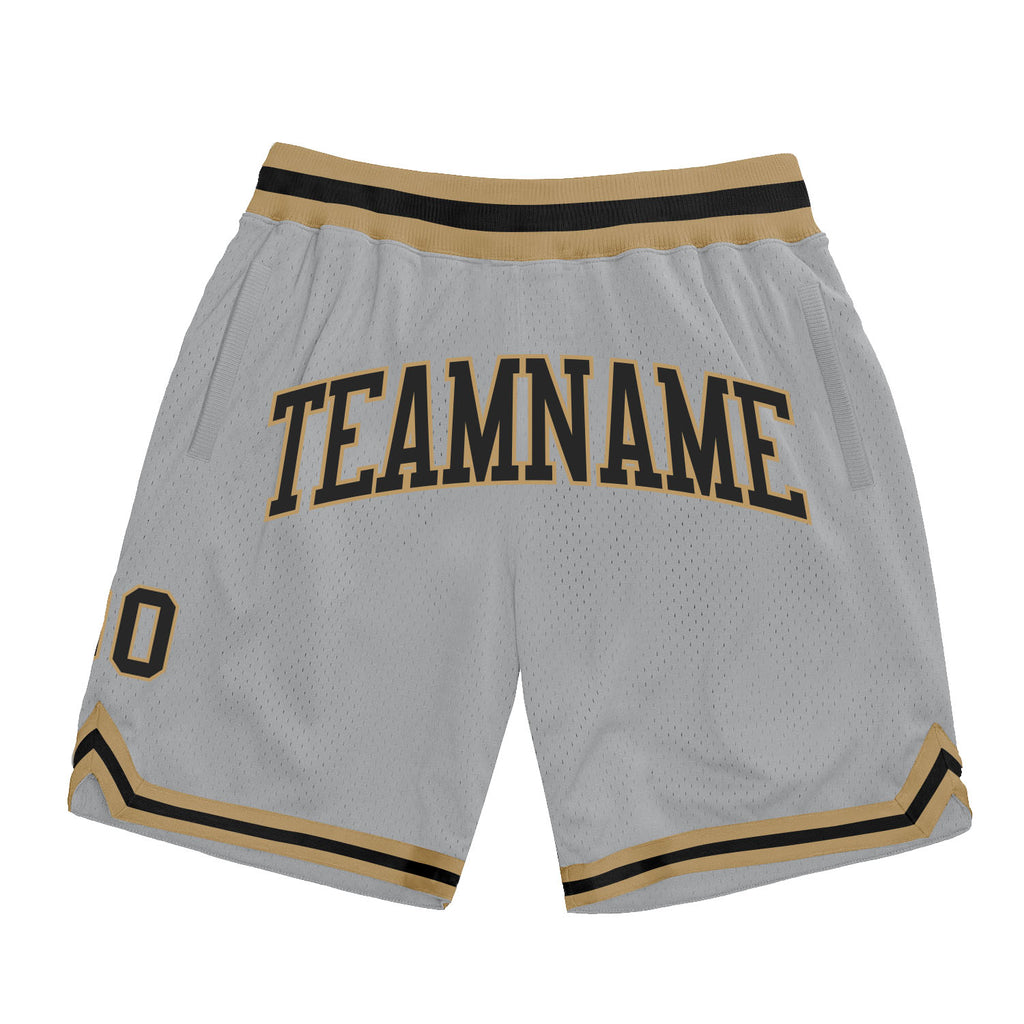 Custom Gray Black-Old Gold Authentic Throwback Basketball Shorts