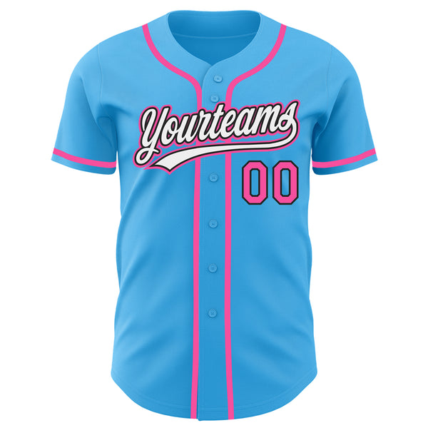 Custom Sky Blue Pink-Black Authentic Baseball Jersey