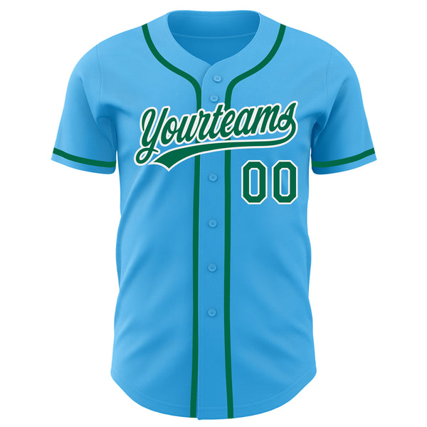 Custom Sky Blue Kelly Green-White Authentic Baseball Jersey