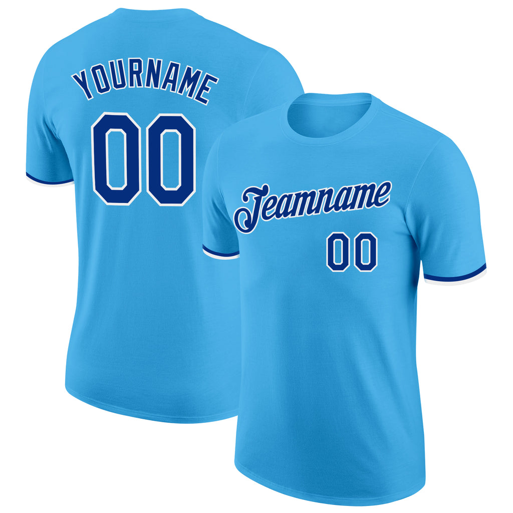 Custom Sky Blue Royal-White Performance T-Shirt