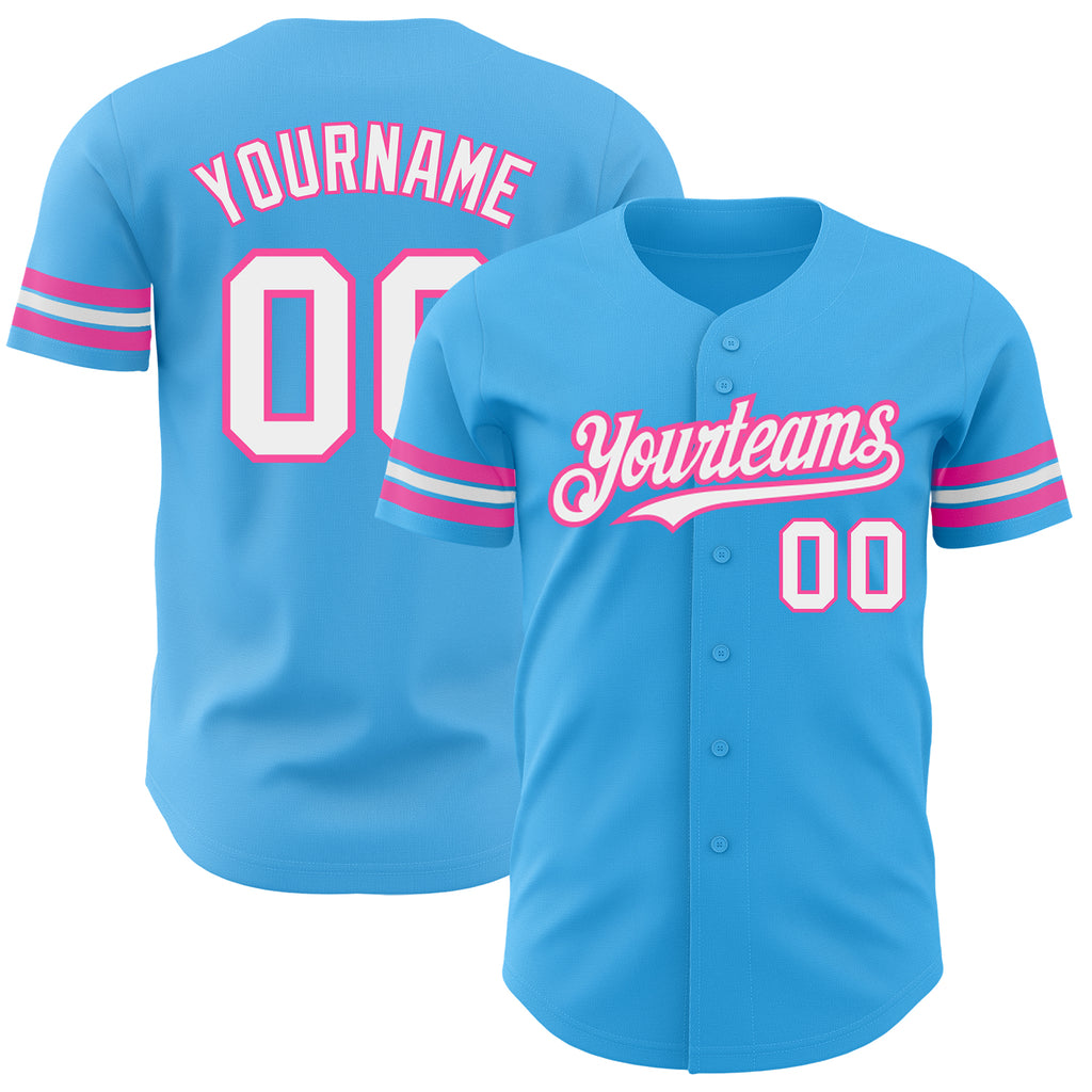 Custom Sky Blue White-Pink Authentic Baseball Jersey